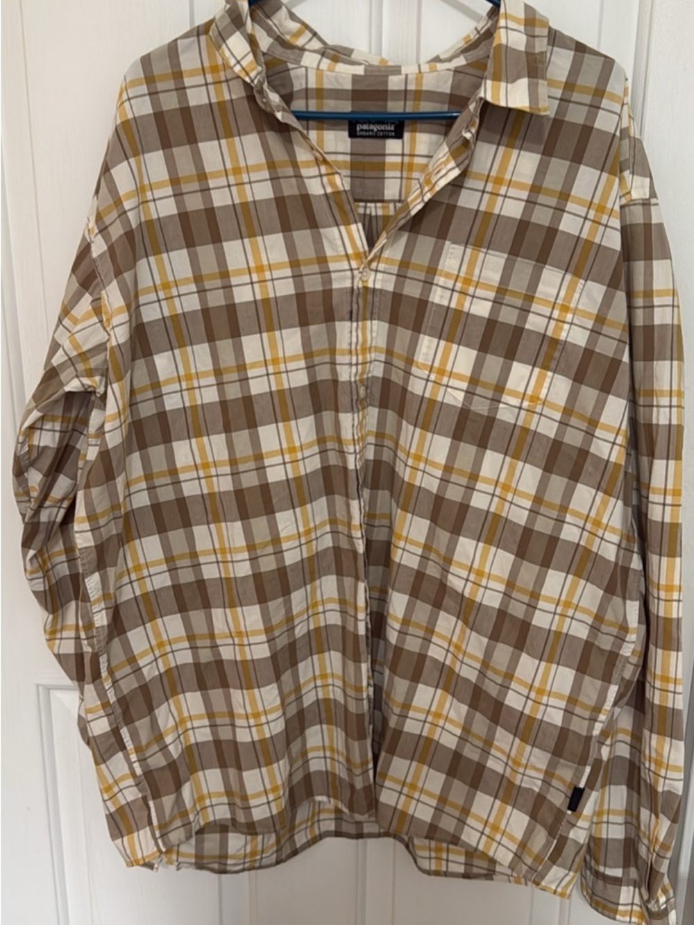 Patagonia Brown and Yellow Plaid Long-Sleeve Button-Down Shirt
